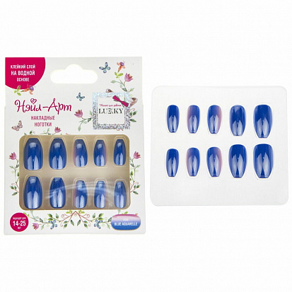 Фото товара 1toy Т21082 Lukky Нэйл-Арт наб. #34 Blue Aquarelle 10 наклад.ногтей на клеевой основе,14-25 лет,кор.