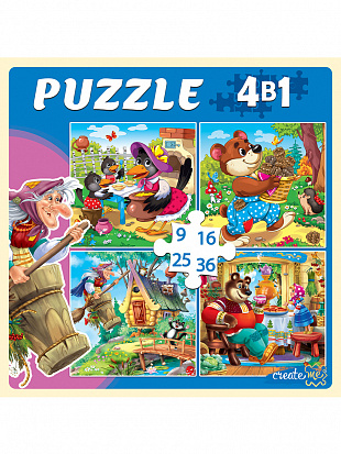 Фото товара П-5813 ПАЗЛЫ 4 в 1. ЛУЧШИЕ РУССКИЕ СКАЗКИ (9,16, 25, 36 эл.) (Арт. П-5813)