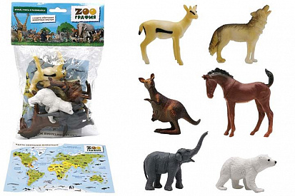 Фото 200661533 Игровой набор "Животные" с картой обитания внутри (6 шт в наборе) (Zooграфия)