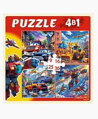 П-7587 Пазл 4 в 1 9,16, 25, 36 эл. Машины и роботы П-7587