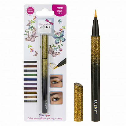 Фото товара 1toy Т18955 Lukky KissТочка шиммер-подводка д.глаз и тату 2-в-1,цвет: золотой,блистер 