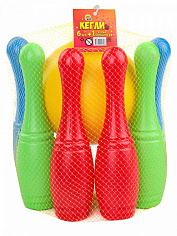 И-1628 04. НАБОР КЕГЛЕЙ. 6 шт. + 1 большой мяч (сетка) (Арт. И-1628)