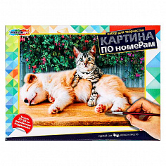 CANV22X30-CATDOG Холст по номерам на подрамнике 22х30 см Кот и собака МУЛЬТИ АРТ