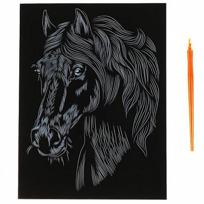 Фото 100SCRATCHART-CLR-HORSE Гравюра 18*24 см лошадь, цветная MultiArt
