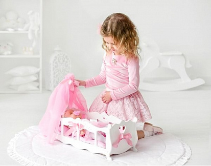 Фото МТ 71519 Кроватка (колыбелька) с постельным бельем и балдахином (коллекция Diamond princess" белая)