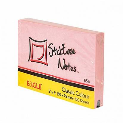 Фото !!!Блок бумаги для заметок EAGLE, с липким слоем, 51х75мм/100л., розовый, пастель (50/300) (656/роз)