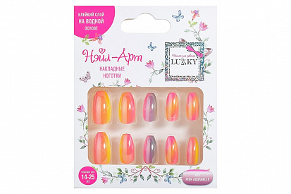 Фото товара 1toy Т21081 Lukky Нэйл-Арт наб. #33 Pink Aquarelle 10 наклад.ногтей на клеевой основе,14-25 лет,кор.