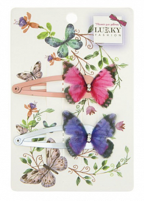 Фото Т18537 Lukky Fashion набор заколок для волос клик-клак, Бабочки со стразами, 2шт в наборе