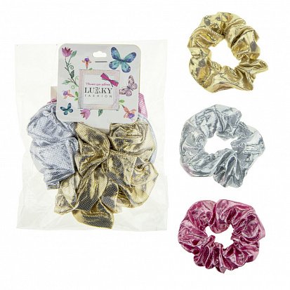 Фото Lukky Т19600 Fashion резинки текстильные, блестящие, 3 шт (золотой, серебряный, розовый) 