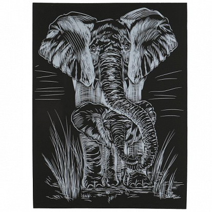 Фото 100SCRATCHART-SLV-ELEPHANT Гравюра 18*24 см слон, серебряная МУЛЬТИ АРТ