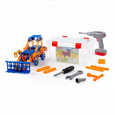 ПОЛЕ58119 Конструктор "Изобретатель" - "Трактор-погрузчик №1" (142 элемента) + шуруповёрт (в контейн