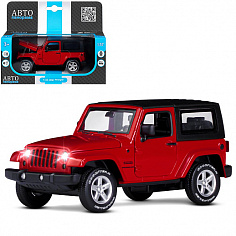 1251518JB Машинка металлическая 1:32 Jeep Wrangler, красный, откр. Двери и капот, свет, звук ТМ "Авт