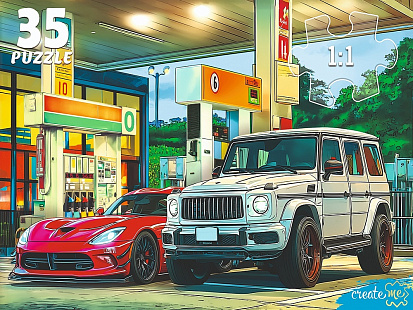 Фото товара Ф35-3422 ПАЗЛЫ 35 элементов. Автомобили на заправке (арт.Ф35-3422)