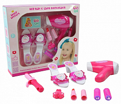 IT106428 Набор "Модница"Girl's club" в наборе: фен на бат. (дует ветром), плойка, туфли, помада, зак