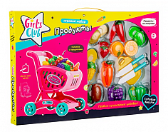 IT111004 Набор "Продукты Girl's club" тележка (25*21*15,5 см), продукты на липучках, доска для резки
