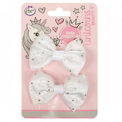 Фото товара HAIRCLIPS-ML-B3-RU Аксессуары д/девочек бант на заколке белый 2 шт МИЛАЯ ЛЕДИ уп-10наб