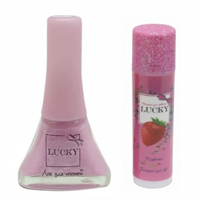 Фото товара Lucky Т11190 Клубничный бальзам для губ + Розово-сиреневый лак