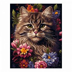 LORI Рх-158 Картина по номерам холст на подрамнике 40*50см "Кот в цветах"