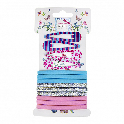 Фото товара Т18592 Lukky Fashion набор аксессуаров для волос (4 заколки + 9 резинок) (10702070/190922/3310246)