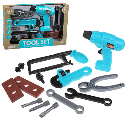Фото товара 6642-1 Набор инструментов, 11 предметов, дрель с мех. Запуском