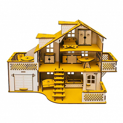 Фото ЭД-019 желтый Кукольный домик с гаражом,цвет Солнечный день (мебель в комплекте) Габариты игрушки: 2