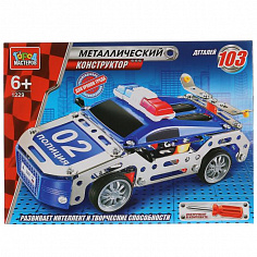 WW-1229-R Игрушка конструктор металлический "город мастеров" полицейская машина, 103дет. в русс кор