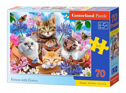 Фото товара Пазлы B6-13524. Котята в цветах, (120 деталей MIDI) Castor Land