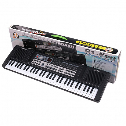 Фото Б6121 Б6121 Синтезатор с микрофоном и зарядным устройством. 61 клавиша, 6 демо-мелодий, 16 тонов, 10