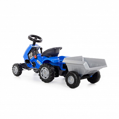 Фото ПОЛЕ84651 Каталка-трактор с педалями "Turbo-2" (синяя) с полуприцепом