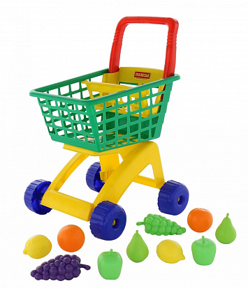 Фото товара ПОЛЕ61911 Тележка для маркета + набор продуктов №7 (10 элементов)