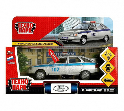 2112-12SLPOL-SR Машина металл свет-звук ваз-2112 ПОЛИЦИЯ серебристый 12 см, двери,багаж,кор. Технопа фото  в Саки купить