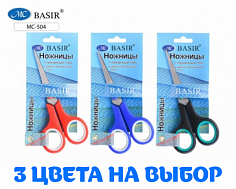МС-504 Ножницы 14см, пластик. ручки, резиновые вставки, Basir