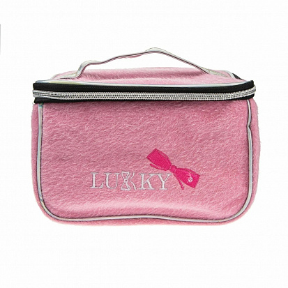 Фото 1toy Т21413 Lukky косметичка-чемоданчик ворс.с лого LUKKY ,розовая,23х16х13 см,пакет,бирка 
