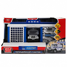GARAGE-22SL1XCAR-POL Игрушка пластик свет-звук ПОЛИЦЕЙСКИЙ УЧАСТОК 22 см, ворота, uaz HUNTER,кор. Те