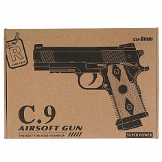 1B00263 Пистолет металл., съемный магазин C9 в кор.