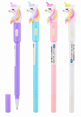 Ручка шариковая BASIR "ЕДИНОРОГ", цв.корпус ассорти,прорез.наконечник, фонарик, синий, (MC-6952)