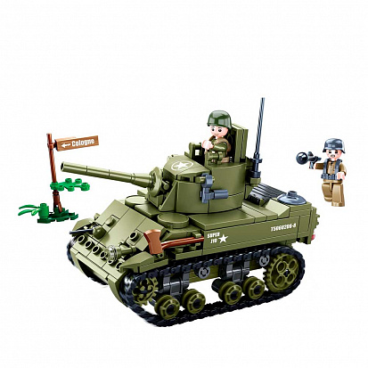 Фото M38-B0856 Конструктор пластиковый Sluban Армия. Легкий танк(38х23,7х6,7см, 344 дет.,2 фигур.)