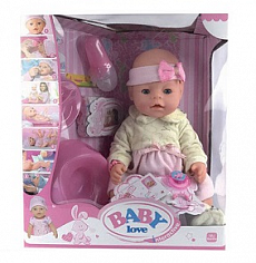ДВЛ023В Кукла Baby Love интерактивная с аксессуарами. Пьет воду, справляет нужду. 32.8х18х37.7 см. B