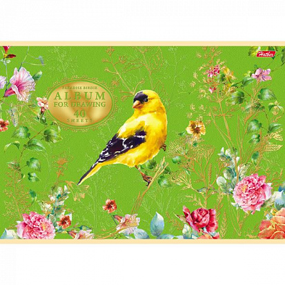 050118 Альбом для рисования ХАТБЕР А4 40 листов "РАЙСКИЕ ПТАШКИ", матов. ламин.3D фольга 3Dлак, скоб фото