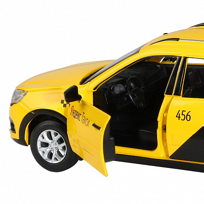 Фото 1251347JB Яндекс.Такси машинка металл., Lada Granta Cross, цвет желтый, масштаб 1:24, открываются 4 