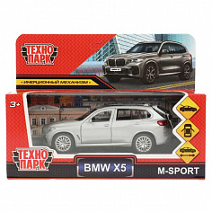 X5-12-SR Машина металл BMW X5 M-SPORT 12 см, двери, багаж, инерц, серебристый, кор Технопарк
