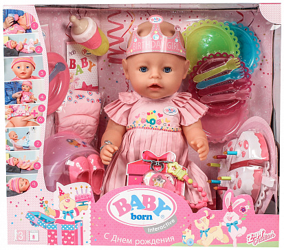 825-129 Игрушка BABY born Кукла Интерактивная Нарядная с тортом, 43 см, кор. фото