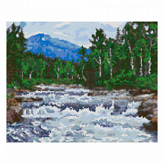 LORI Ам-130 Алмазная мозаика 40*50 см (полное заполнение) "Лесной водопад"