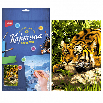 Фото LORI Кпн-137 Картина по номерам на картоне 20*28,5 см "Тигр в джунглях"