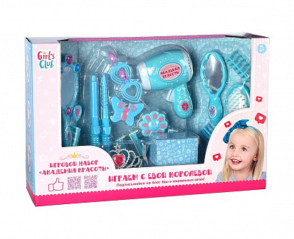 Фото товара IT106425 Набор "Модница "Girl's club" в наборе: 21 предмет, музыкальный фен+световые эффекты, в/к 36