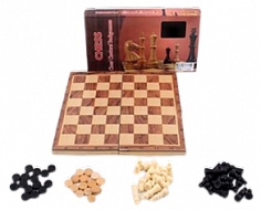 L401-H37001 настольная игра "Шашки, шахматы,нарды " деревянная без механизма