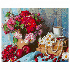 LORI Ам-125 Алмазная мозаика 40*50 см (полное заполнение) "Натюрморт с цветами и яблоками"