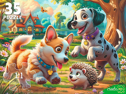 Фото товара Ф35-3429 ПАЗЛЫ 35 элементов. Щенки и ежик (арт.Ф35-3429)