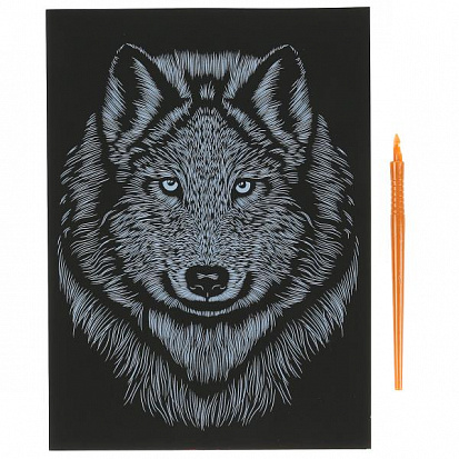 Фото 100SCRATCHART-CLR-WOLF Гравюра 18*24 см волк, цветная MultiArt