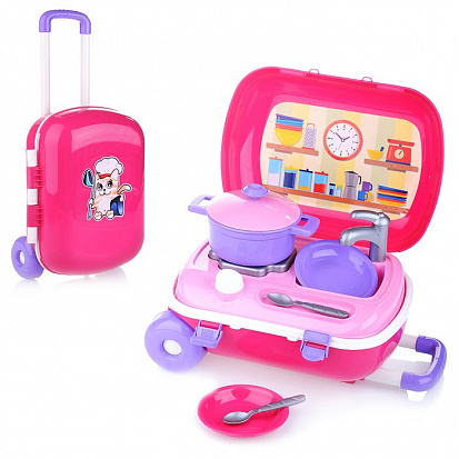 Фото товара МТ Т6061 Кухня в чемодане с набором посуды розовая 